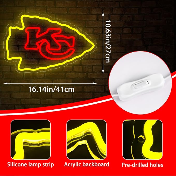 Football Neon Sign for Wall Decor Football Team Led Neon Light for Man Cave | Dimmable Yellow Light Up Sign for Bedroom Party Club Bar Dorm Garage Decor Birthday Gifts for Rugby Fans Size16.1*10.6 In