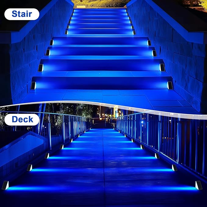 12 Pack Solar Stair Lights, Outdoor Step Lights with Waterproof IP67, Blue Color LED Solar Light for Outside Light Decor for Stair, Deck, Front Step, Front Porch, Patio and Backyard