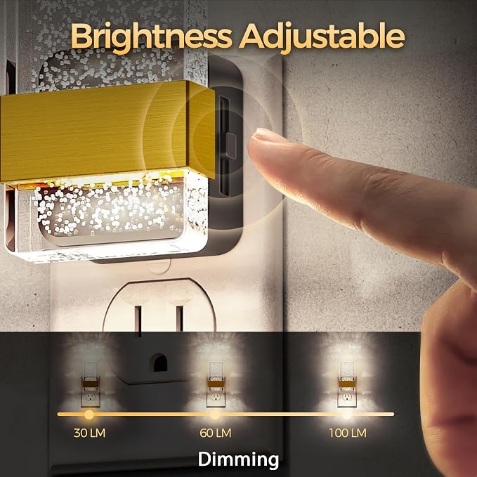 LED Night Lights Plug into Wall, [2 Pack] Dimmable Nightlight | Bubble Decorative Night Light, Dusk to Dawn Sensor, Wall Sconce-Style Design Nightlights for Bathroom, Hallway