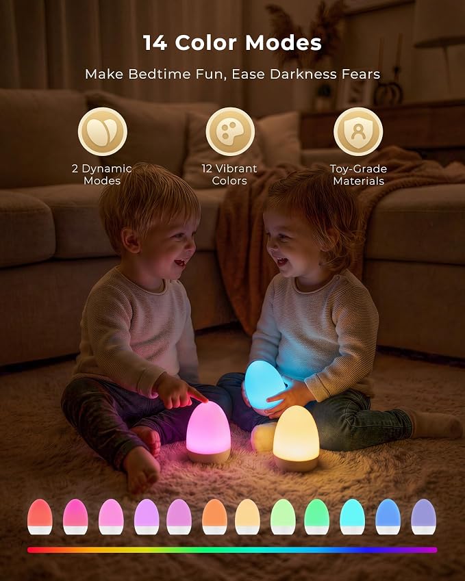 Egg Light for Nursery, Eye-Caring Touch Control Rechargeable Baby Night Light with 17 Color Modes, Dimmable Night Feeding Egg Light for New Parents & Kids Bedroom
