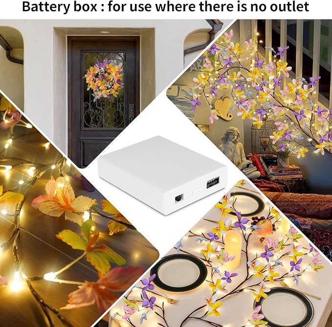 FNHMSL Butterfly Enchanted Willow Vine Lights, 4FT 48LED 3 Color Butterfly Blossom Tree Branch Lights for Wall with USB Battery Box, Remote Timer,8 Light Model, Bedroom Wall Doors Wedding, Christmas | 3 Color USB Butterfly Enchanted Willow Vine Lights ...
