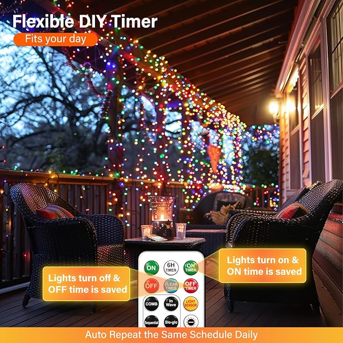 ZSJWL Rechargeable Fairy Lights with Remote，66ft 200 LED Outdoor Battery String Lights with DIY Timer & Light Sensor, Waterproof Dimmable Twinkle Light for Tree Christmas Indoor, Multicolor