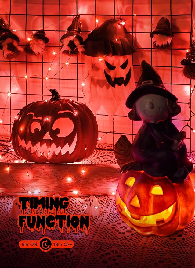 Minetom 5 Pack Battery Operated Fairy Lights, 7Ft 20 LED String Lights | Waterproof Firefly Lights with Timer 6 Hours On 18 Hours Off, Ideal for Indoor Outdoor Halloween Haunted Decor,Orange