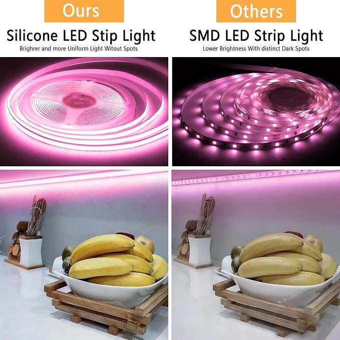 COB Pink 30Ft LED Strip Lights 24V Safe Voltage Dimmable Eye‑Caring Flexible Tape Lights for Princess Girls Bedroom Kids Room Nursery Under Cabinet Home Decor Easy Install High CRI95+