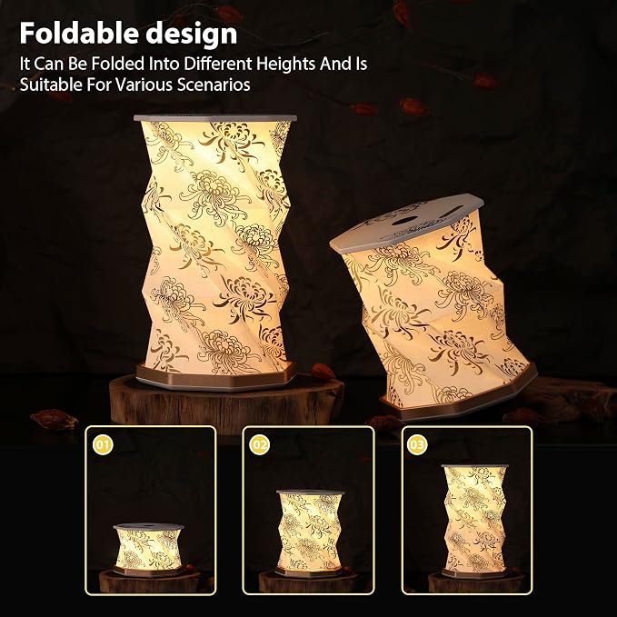 Birthday Flower Folding Lamp, Paper Lantern Lights, Japanese Gifts | Rechargeable Paper Light, Elegant Gift Box – Ideal Anniversary, Birthday Gift for Women, Mom, Grandma-White Chrysanthemum