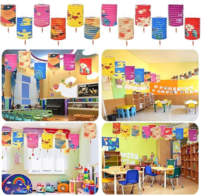 12pcs Colorful Paper Lanterns: Chinese New Year & Wedding Party Lanterns (Pink Blue)