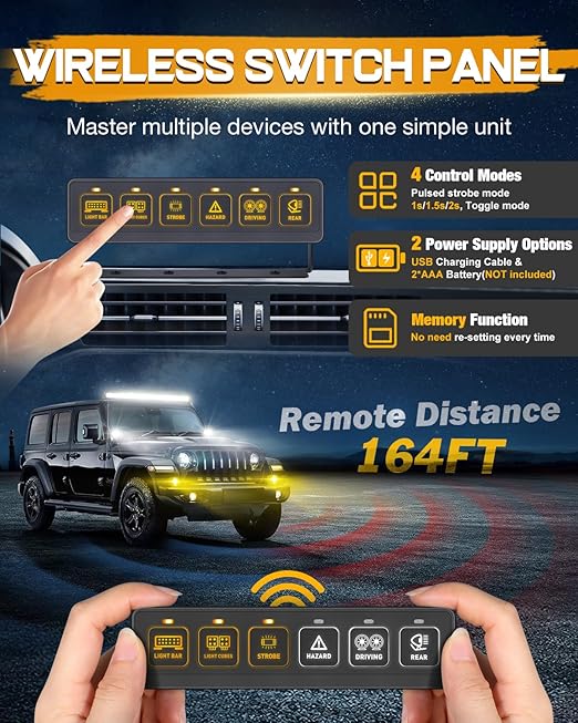 6 Gang Wireless Switch Panel, Niking Auto Multifunction Remote Control Switch Box with Toggle Pulsed LED Switches Memory 4 Light Modes 12V 80A Circuit Control Relay System Pods for Trucks ATV Boat