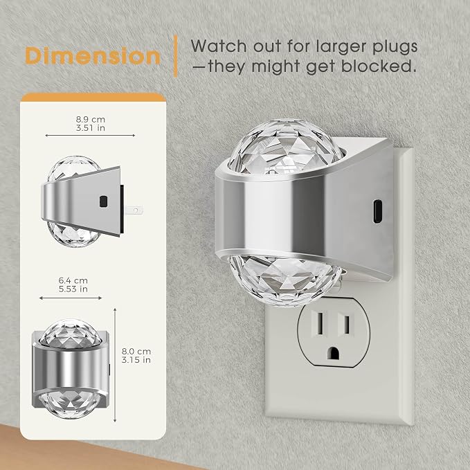 Night Lights Plug into Wall, Night Light Projector 9-Color RGB | Silver Night Light Projector for Kids, Galaxy Nightlight Dusk to Dawn Sensor for Bathroom, Gaming Room Decor Gifts, 2 pack