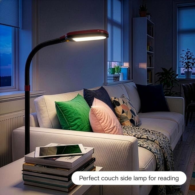 Brightech Litespan - Bright LED Floor Reading Lamp for Over Chair Crafts and Reading, Estheticians' Light for Lash Extensions, Adjustable Standing Lamp for Living Room, Bedroom, Office - Red
