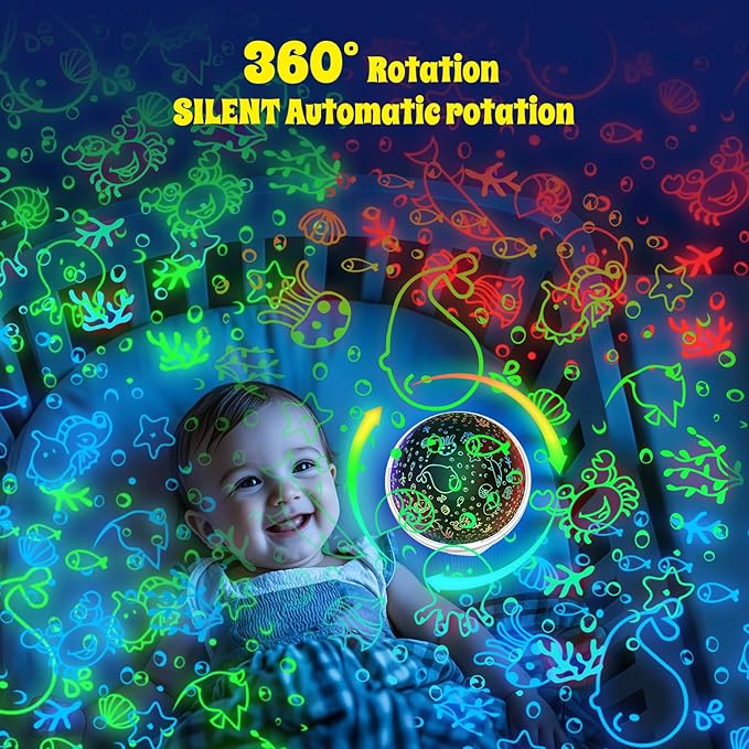 Night Light Projector,Night Light for Kids Room with Remote and Timer,360° Rotation,3 Projection Films,18 Light Modes,8 Lullaby Songs,Kids Night Lamp, Christmas Birthday Gifts for Boys Girls (White)
