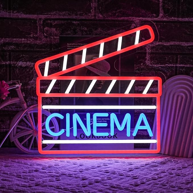 Cinema Neon Sign for Wall Decor Clapperboard Neon Light Film LED Sign Movie Neon Light Sign for Bar Home Movie Theater Film Room Wall Decor