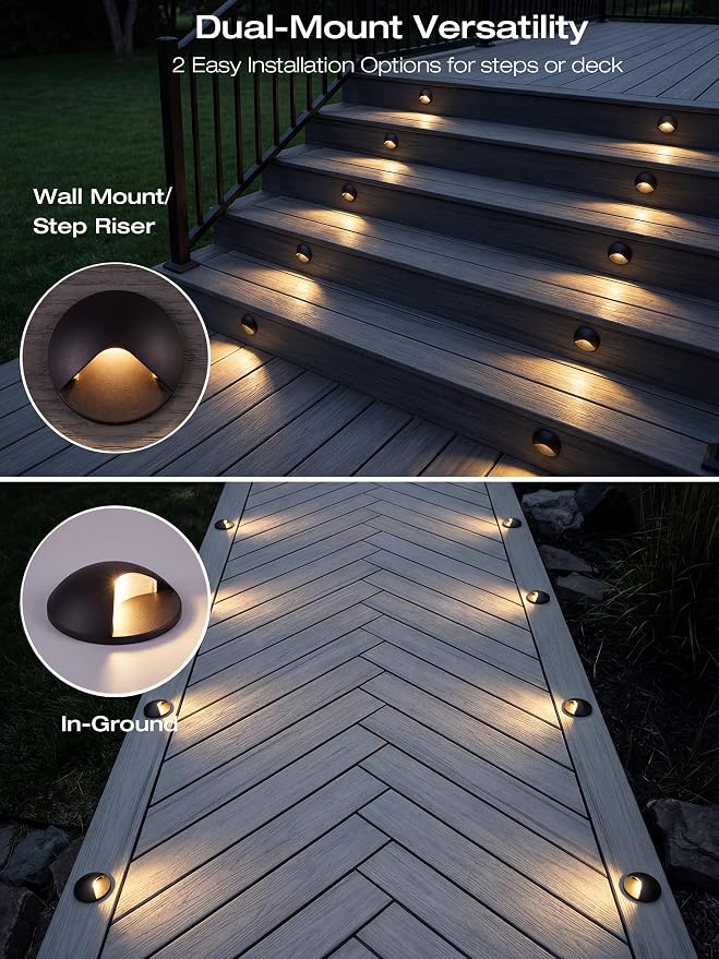 CLOUDY BAY [12 Pack] Anti-Glare Low Voltage LED Deck Lights - 12-24V Recessed Step Riser, IP65 In-Ground Outdoor, 2700K Warm White, Aluminum Housing, Oil Rubbed Bronze Finish