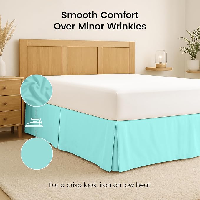 Queen Bed Skirt, Hides Under-Bed Storage 16 Inch Drop, Pleated, Spa Blue | Easy Fit Design, Shrinkage & Fade Resistant, Hotel Style, Microfiber Durable Fabric, Machine Washable