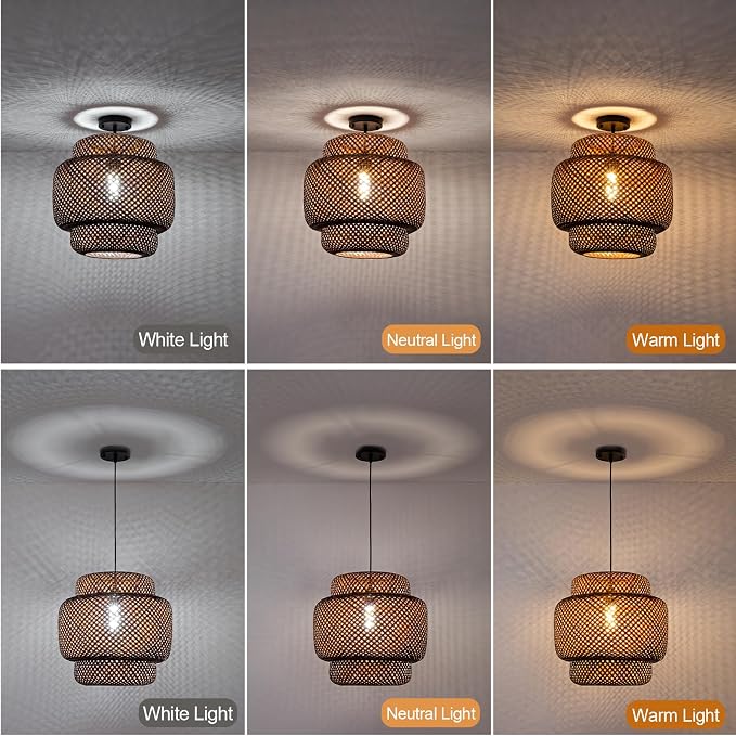 TeruTeru Ji Kaikang Bamboo Pendant Light,15.75" Curry Rattan Hanging Light | 1-Pack Brown Wicker Pendant Light,Hand Woven Chandelier for Kitchen Island Dining Bedroom Living Room Restaurants