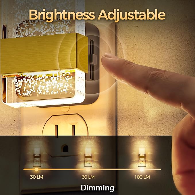 LED Night Lights Plug Into Wall, 0-100LM Dimmable Nightlight | Bubble Decorative Night Light with Dusk-to-Dawn Sensor, Wall Sconce-Style Design Nightlights for Bathroom, Hallway,Stairway