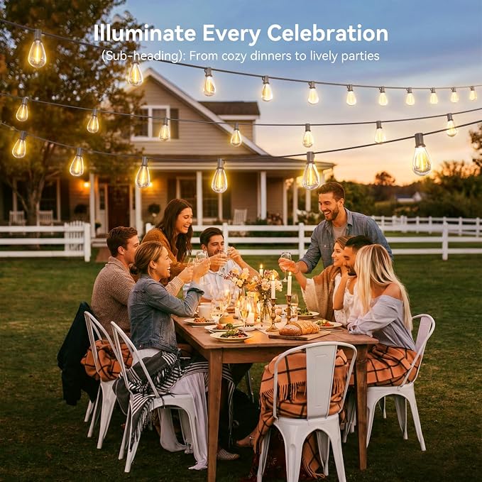 200FT Outdoor String Lights with Remote, Waterproof Patio Lights with 72+2 Shatterproof LED Bulbs,Dimmable Hanging Decor for Backyard Garden Porch Bistro, Timer & 3 Modes,2700K Warm White