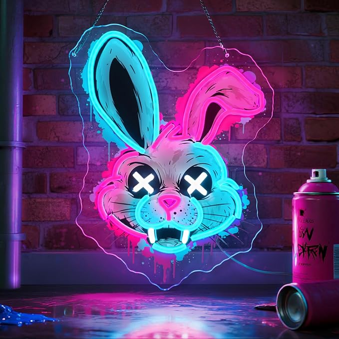 Bunny Neon Sign, Rabbit Neon Signs for Wall Decor, Dimmable Acrylic Neon Lights for Room Bedroom Game Room Club Bar Party Decorations, Perfect Gifts