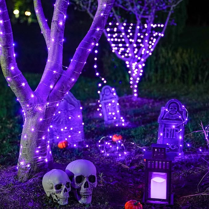 JMEXSUSS 2 Pack Halloween Fairy Lights Battery Operated, Total 200 LED 66ft | Purple, Christmas Lights with Remote, 8 Modes Twinkle String Lights for Halloween, Tree, Mantel, Indoor, Outdoor Decorations