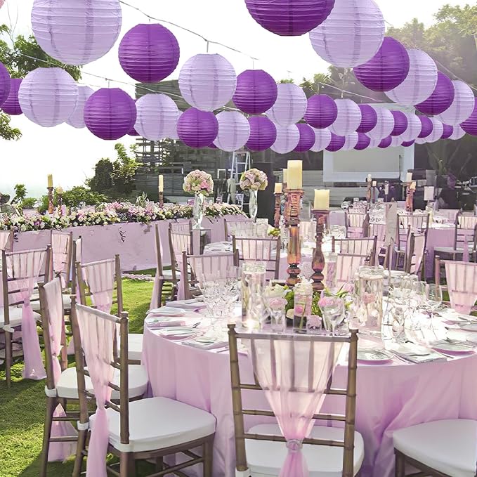 20Pcs Paper Lanterns Decorative, Purple Hanging Lanterns for Birthday | 6"8"10" Lavender Round Paper Lanterns Decorations for Bridal Shower Wedding Engagement Rustic Party Home Classroom Decor