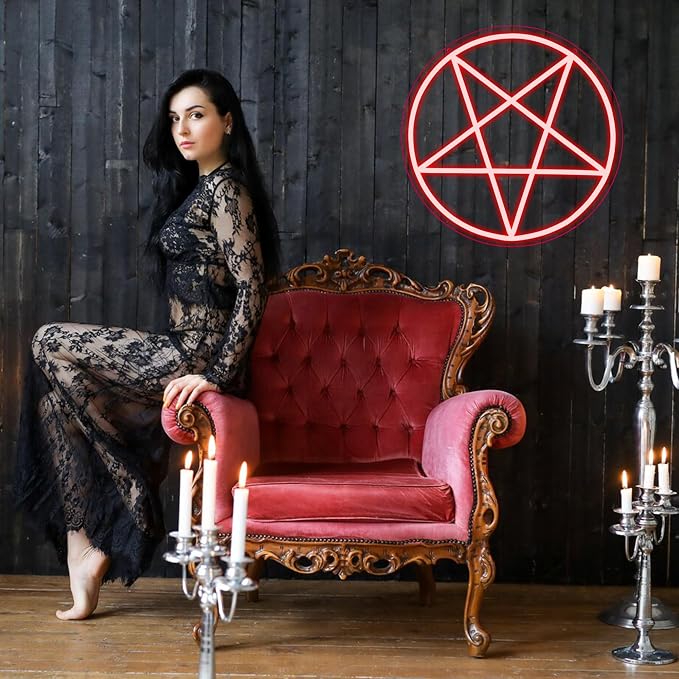 Allball Satanic Pentagram Neon Sign, Halloween Neon Light LED Gothic Pentagram Sign USB Powered Dimmable, for Halloween Party Game Room Home Bedroom Dorm College(13 * 13 In)