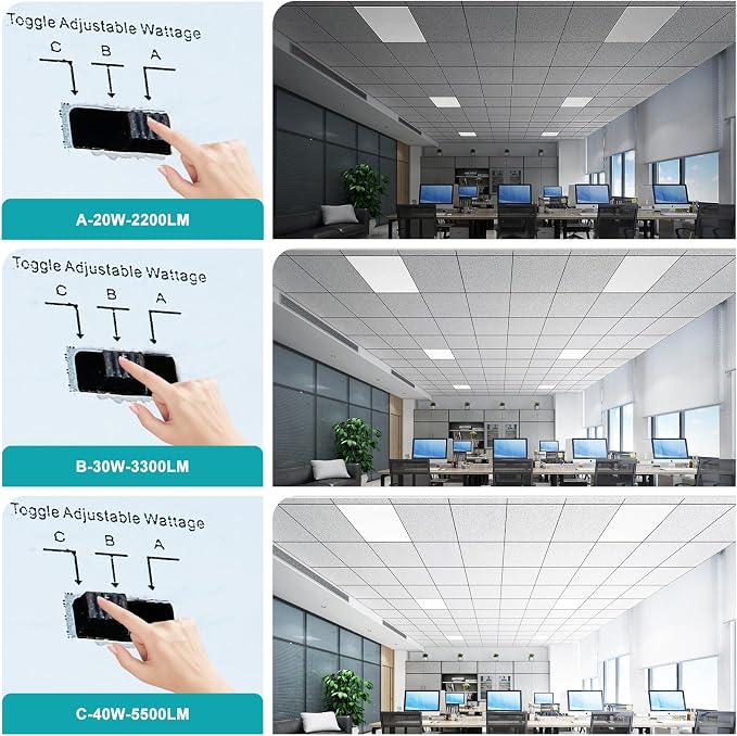 8 Pack 2x2 LED Flat Panel Light - 2x2 LED Flat Panel Light 5000K 4000K 3000K Selectable & 0-10v Dimmable, 20W 30W 40W 2x2 LED Drop Ceiling Light Troffer Lay in, 100-277Vac, ETL Listed