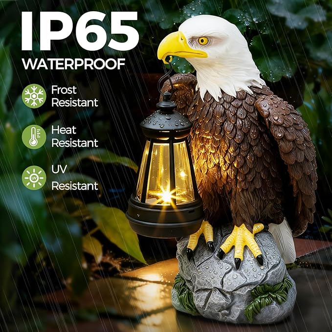 YDKOJGW American Bald Eagle Garden Statue with Solar Light,Outdoor Decor Sculpture,Perfect for Patio,Yard,Porch,Balcony,Distinctive Bald Eagle Home Decor,250 Anniversary USA Gift for Men Father