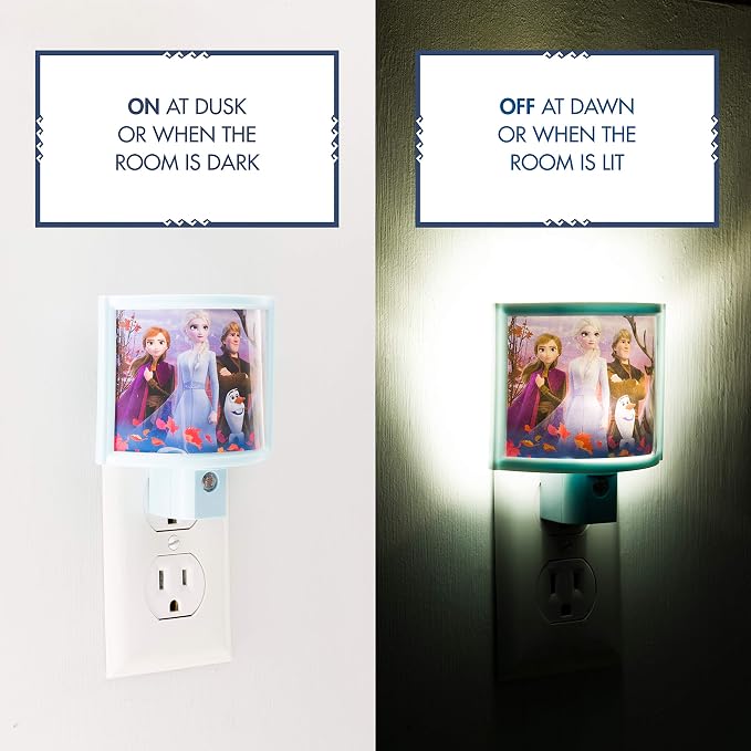 Disney Frozen Wrap Shade LED Night Light, Plug-in, Dusk to Dawn, Girls Bedroom Decor, UL-Listed, Ideal for Nursery, Bathroom, 46276 (Pack of 12)