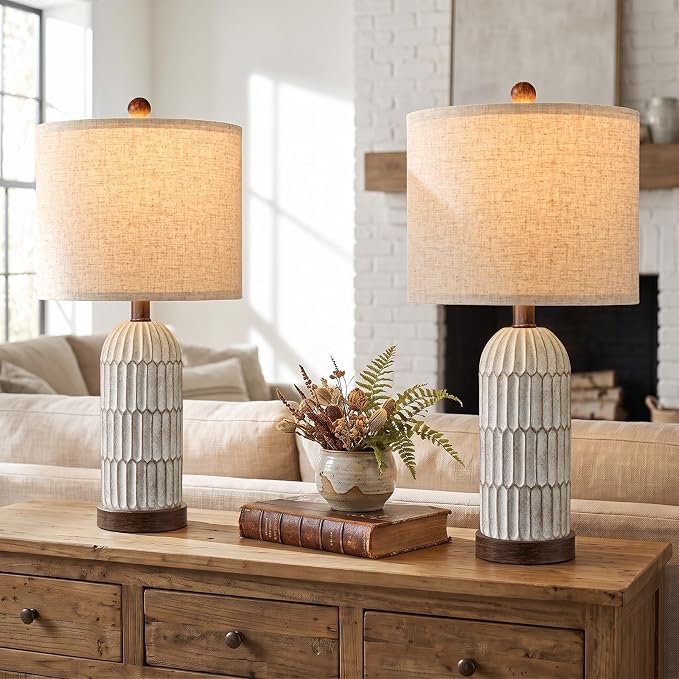 22" Bedside Table Lamps Set of 2, Farmhouse Lamp with USB,Dark Brown | Vintage Nightstand Lamp for Bedroom, Retro Design, Home decor for living Room, Nursery, Home Office, End Side table, Hallway
