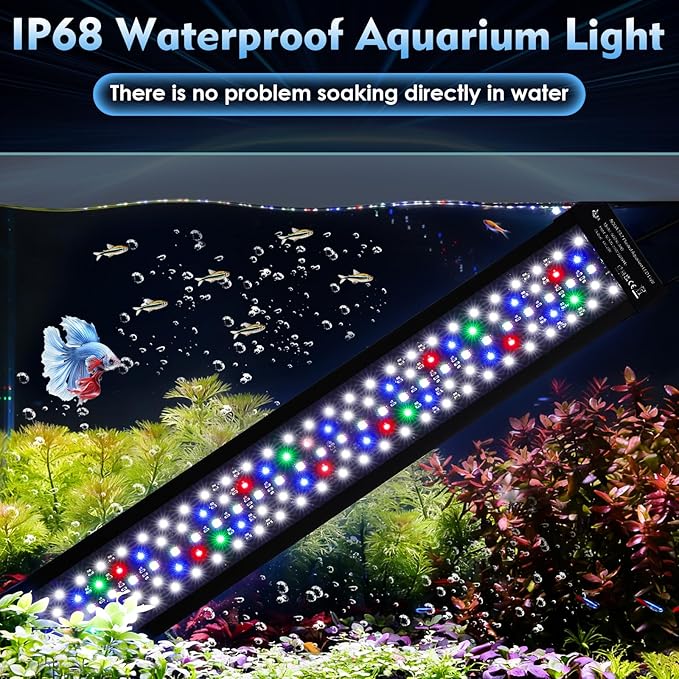 AQQA LED Aquarium Light 60W for 40-48 Inch Fish Tank, 24/7 Mode&DIY Mode Full Spectrum Fish Tank Light, IP68 Waterproof High Lumen Aquarium Plant Light, Adjustable Brightness/Timer, Memory Function