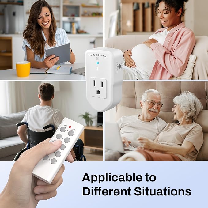 BN-LINK Wireless Remote Control Outlet Electrical Switch for Lights, Fans, Christmas Lights, Small Appliance, 100ft Long Range White (Learning Code, 5Rx-2Tx) 1200W/10A, ETL & FCC Certified