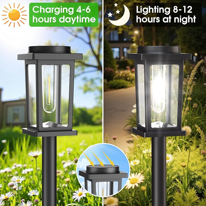 Melunar Solar Pathway Lights Outdoor, 12 Pack Solar Powered Garden Lights Waterproof, Auto On/Off Outdoor Landscape Lights for Patio, Walkway, Driveway, Lawn, Pool Decor. (Cold White)