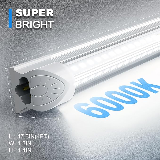 SHOPLED 4FT LED Shop Light, 45W 6300LM 6000K Cool White, V-Shape Linkable | T8 Integrated LED Tube Lights, 4 Foot Shop Lights for Workbench Workshop Garage Basement, Plug and Play, ETL Listed, 4-Pack