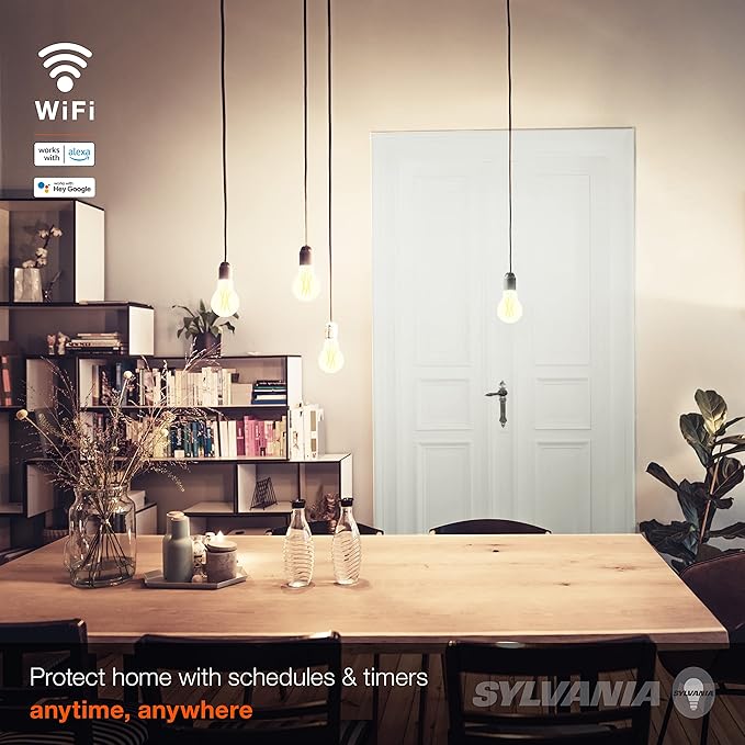 Sylvania WiFi LED Smart A19 Light Bulb, 7.5W Efficient with Filament, for Alexa/Google Assistant, Energy Star, Clear, 2700K, Soft White - 1 Pack (75797)