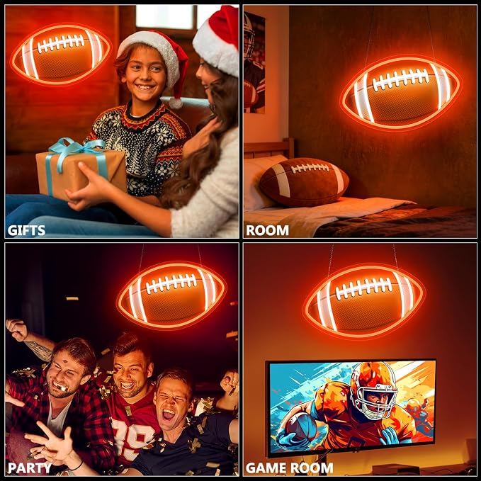 HAJAE Football Neon Sign for Wall Decor, UV Printed Football-Shaped Neon Light, Rugby LED Sign for Man Cave, Bedrooms, Game Room Decor, Gift for Football Sports Fans Teens