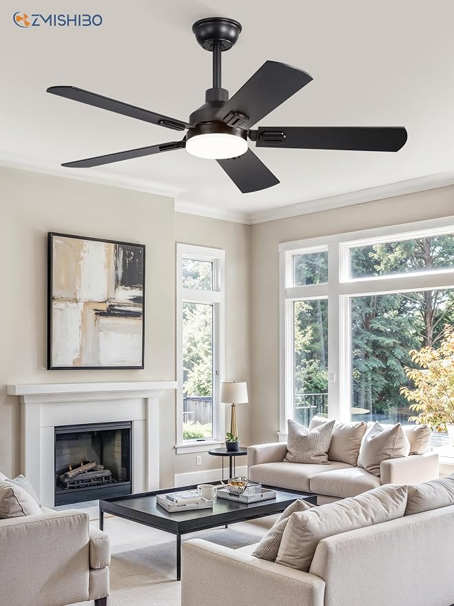 ZMISHIBO 44" Ceiling Fans with Lights and Remote, Black Modern for Indoor | Small Size, 3CCT, Downrod Mount, Farmhouse Dual Finish Blades, Quiet&Strong Motor, Memory Function for Bedroom, Living Room