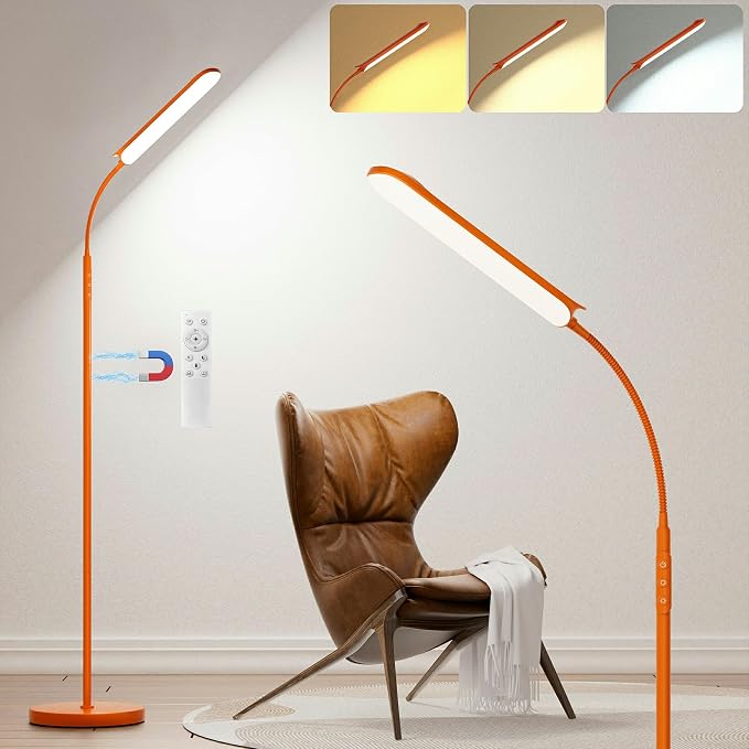 Yikuneng Dimmable LED Floor Lamp, Super Bright Reading Lamps Floor Standing lamp with Remote & Touch Control, Orange