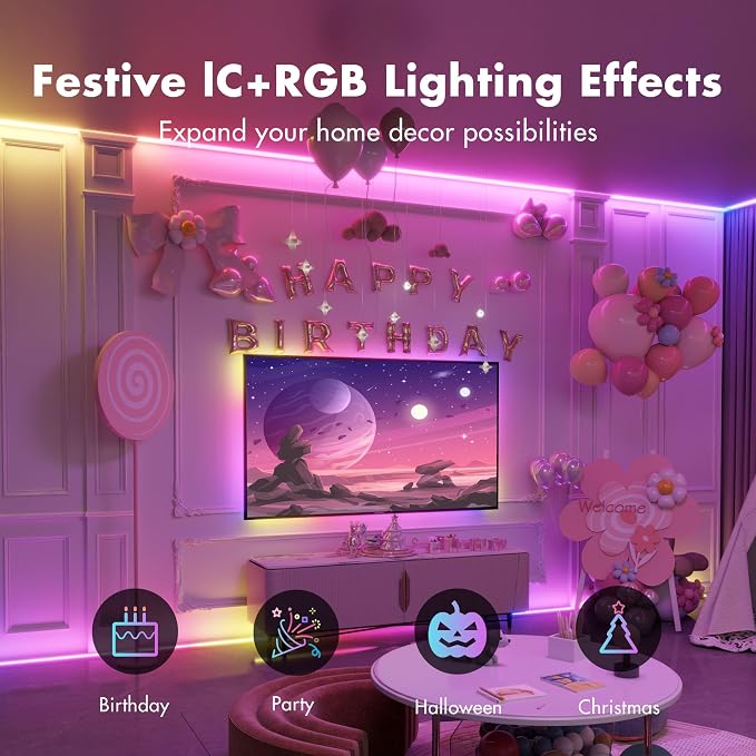 Led Lights for Bedroom 166FT Smart IC+RGB Strip Lights | Music Sync Color Changing, 24Key Remote+App Control Light Strip for BedHead,Underbed,Ceiling,Background Wall(2x83FT)