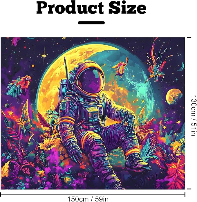 BVBOX Blacklight Space Astronaut Tapestry UV Reactive Galaxy Planet Glow in Dark Tapestries Black Light Poster Neon Wall Hanging Art for bedroom Living Room (Astronaut & Moon-1M)