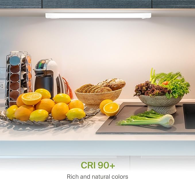 ASD 24 Inch Hardwired LED Under Cabinet Light, On/Off & 5CCT Switch 2700K-5000K, 12W 1051LM CRI90+, Direct Wire Low Profile Linkable Fixture, Dimmable Under Counter Kitchen Lighting, White, UL