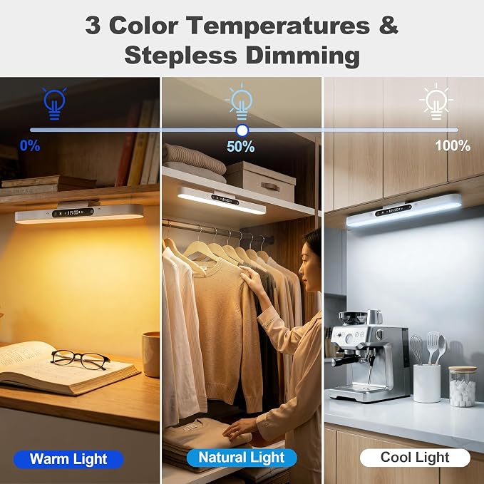4000mAh 9W Rechargeable Light Bar, Wireless Closet Light | Magnetic Under Cabinet Lighting with Remote, 3-Color Dimmable No-Drill Battery Operated Lamp for RV, Bunk Bed, Kitchen, Desk