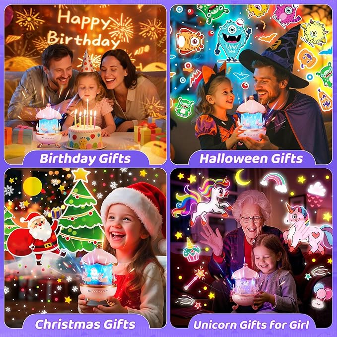 One Fire Night Light Projector for Kids,315 Lighting+15 Films+15 Music Sound Machine Baby, 360°Rotate+Remote+Dimmable Ceiling Star Projector for Kids Room Decor,Unicorn Toys Birthday Gifts for Girls