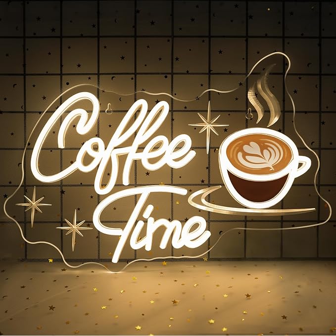 Coffee Time Neon Sign Latte Art Neon Lights Neon Bar Signs for Wall Decor LED for Cafés, Kitchens & Breakfast Bars Light Signs Retro Diner Lighting