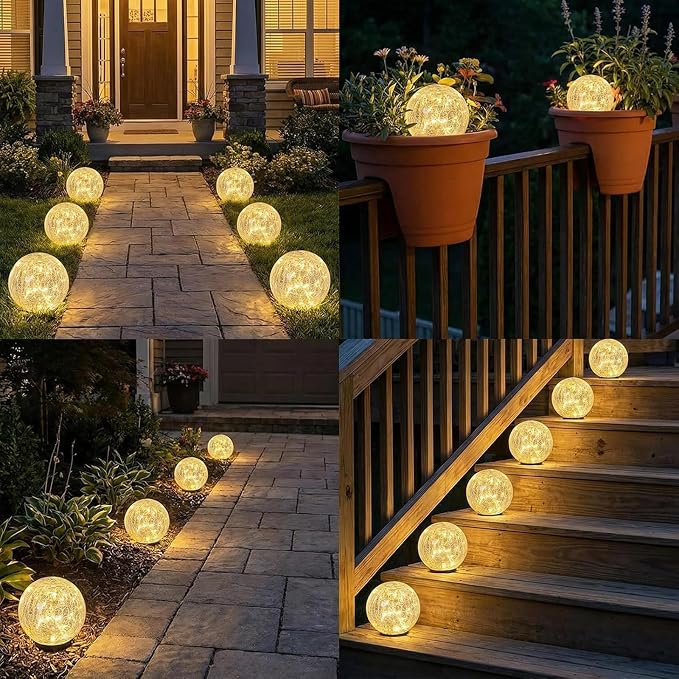 SyouHome Solar Garden Lights Outdoor Waterproof, Landscape Garden Decor | 12 Pack, Auto On/Off Cracked Glass Ball Light, Warm White Solar Globe Lights for Pathway/Patio/Lawn/Yard & Gardening Gift