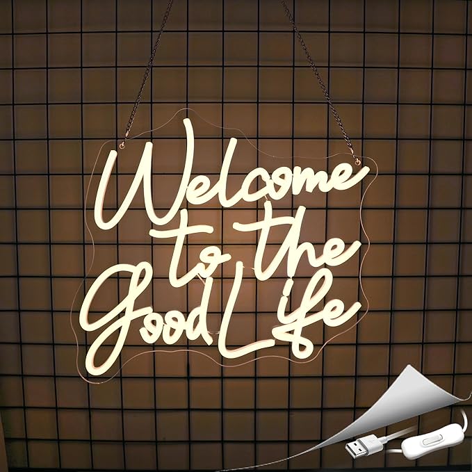 Whfobfe Welcome to The Good Life Neon Sign Led Neon Lights Signs for Wall Decor USB Powered Led for Room Decoration Home Game Room Bar Party Decor