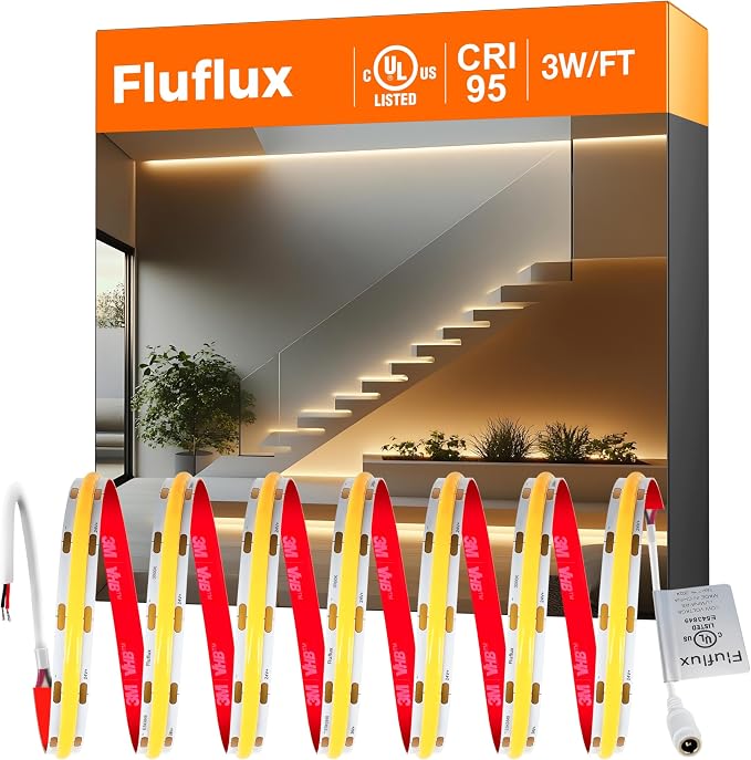24V DC COB LED Strip Lights 3000K, 100FT UL Listed LED Tape Light, CRI95+, Dimmable, 3W/FT, Cuttable for Kitchen, Under Cabinet Lighting (Power Supply Required, Not Included)