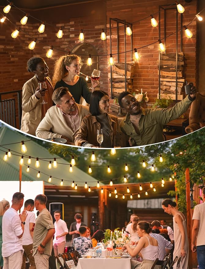 25FT LED Outdoor Patio String Lights, 10+1 Edison S11 Bulbs, Black | Plug in, Dimmer not included, Dimmable, Waterproof, Shatterproof, Connectable Hanging Lights for Backyard Pergola Decor