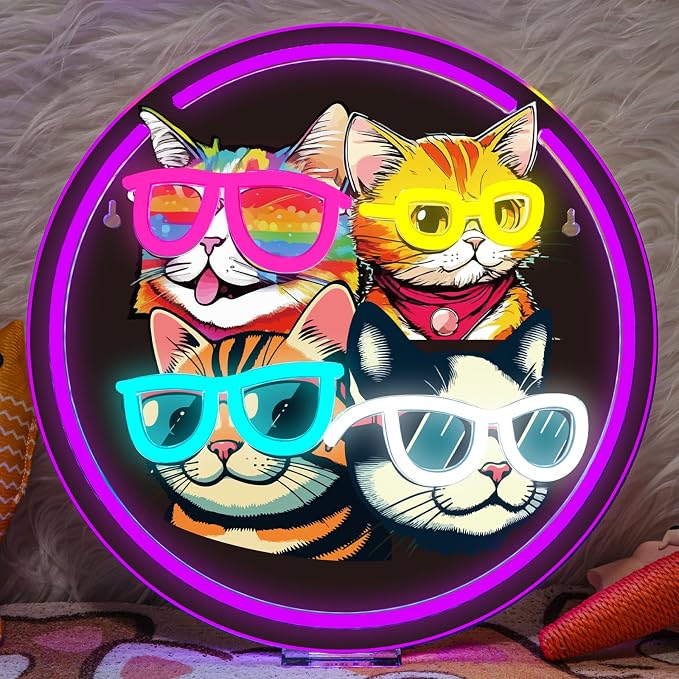 Cats Neon Sign Playful LED Wall Decor for Cat Lovers, Pet Spaces & Animal Themed Rooms, USB-Powered with Adjustable Brightness, Multi-Cat Silhouette Design