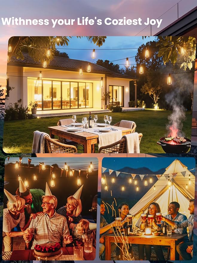 Svater Outdoor String Lights 150 FT Outside Patio Light 78 LED Bulbs | Waterproof Hanging Lighting For Bistro Cafe Market Backyard, Shatterproof Dimmable Edison Bulb, Warm White 2700K
