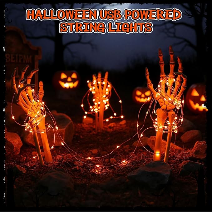 Macarrie 6 Pcs Orange Fairy Lights USB Powered 16 ft 50 LED String Lights Plug in for Indoor Outdoor Bedroom DIY Party Wedding Home Festival Tree Garden Xmas Decoration