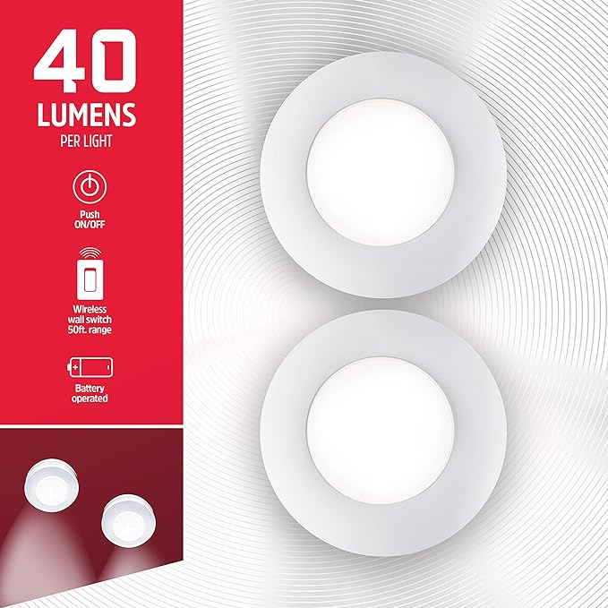 Energizer LED Puck Lights, Wall Switch Remote, Battery Operated, Under Cabinet Lighting, Wireless Lights, 50 ft Range, Perfect for Kitchen Under Cabinet, Laundry Room, 58822-T1 (Pack of 10)